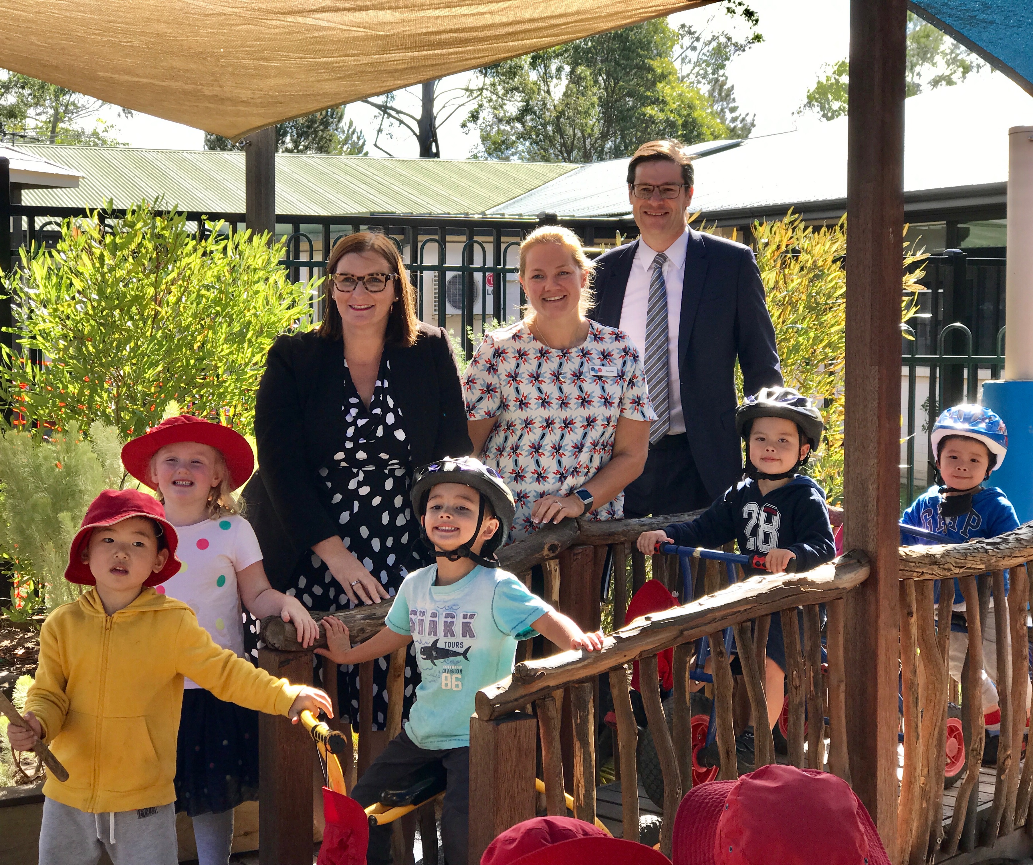 Launching the NSW Government Ngroo Walking Together program at Christ Church St Ives Preschool, with Minister for Early Childhood Education and Aboriginal Affairs, Sarah Mitchell, and Early Childhood Educator Lauren